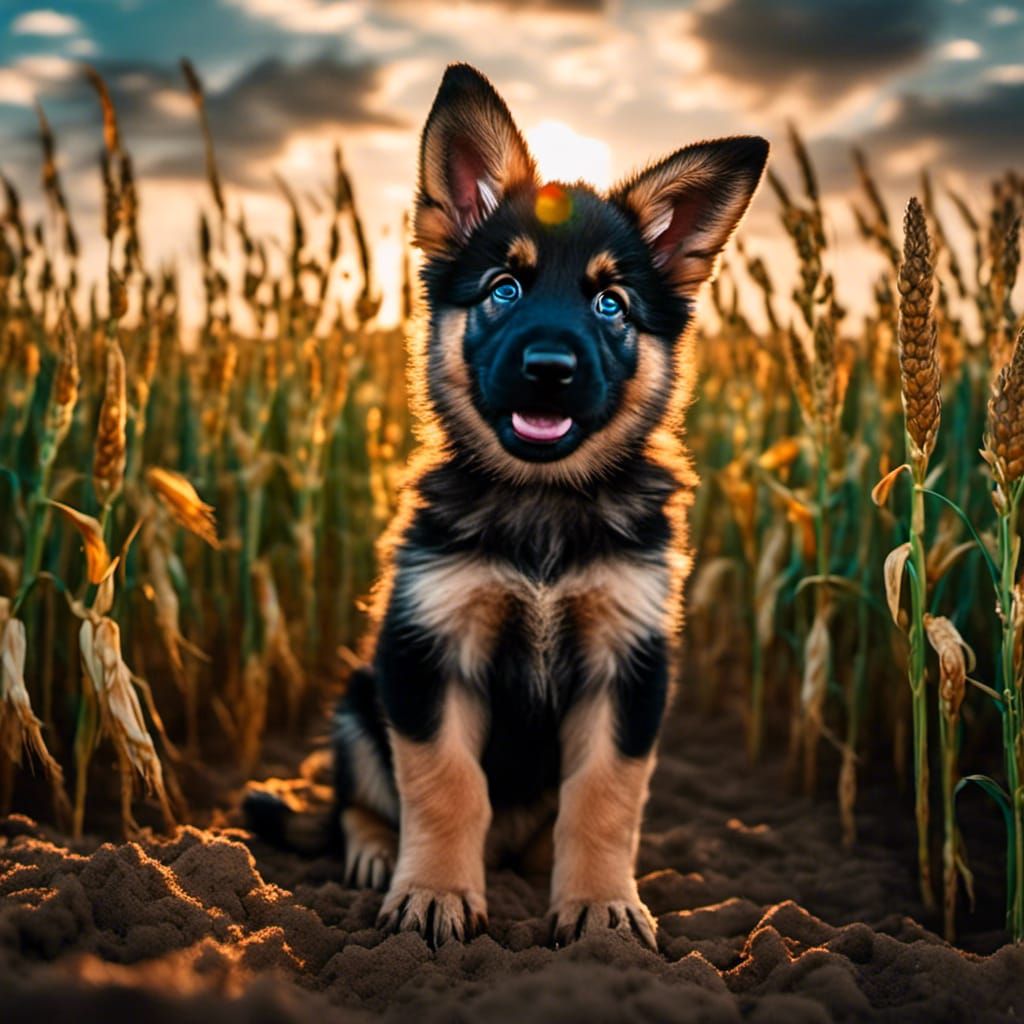 German Shepherd Puppy in Magical Cornfield