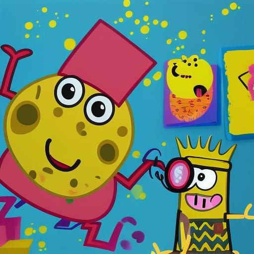 Peppa Pig and SpongeBob SquarePants as Graffiti Art