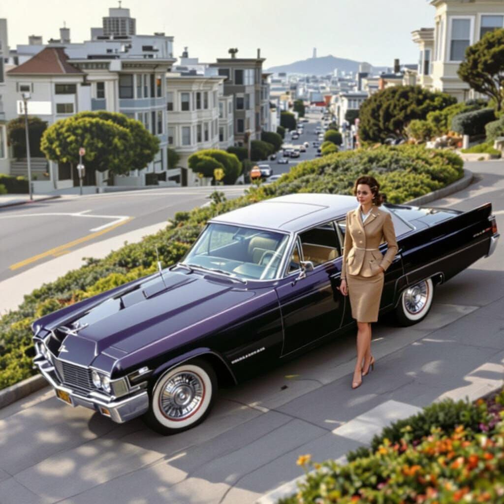 1960s San Francisco Businesswoman & Lincoln Continental