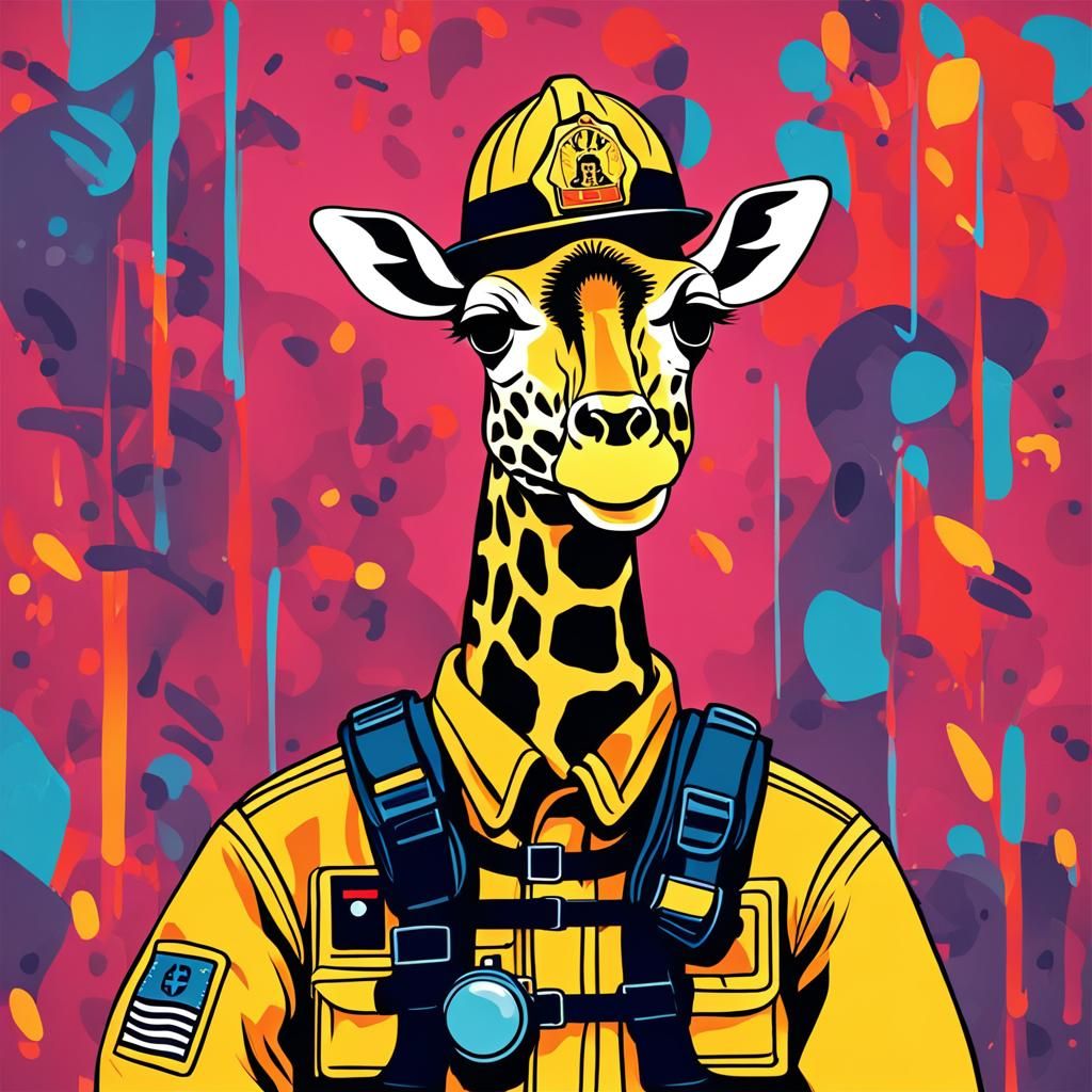 Giraffe Firefighter in Abstract Art Style