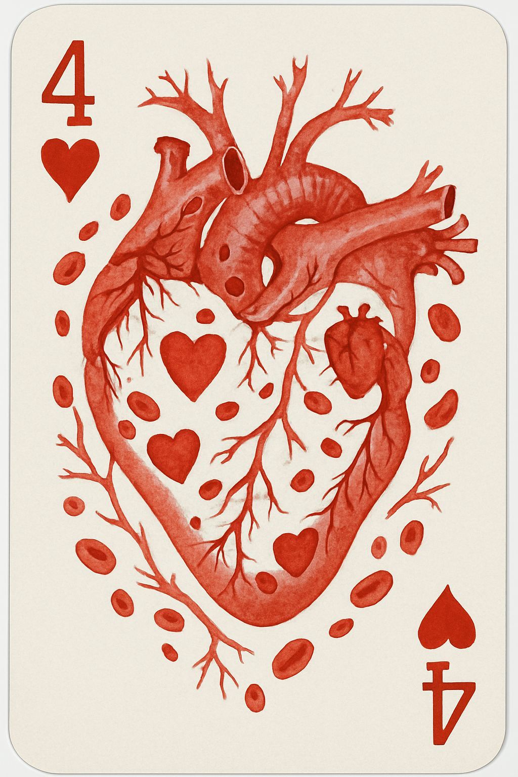 4 of Hearts with Blood Veins and Aortas