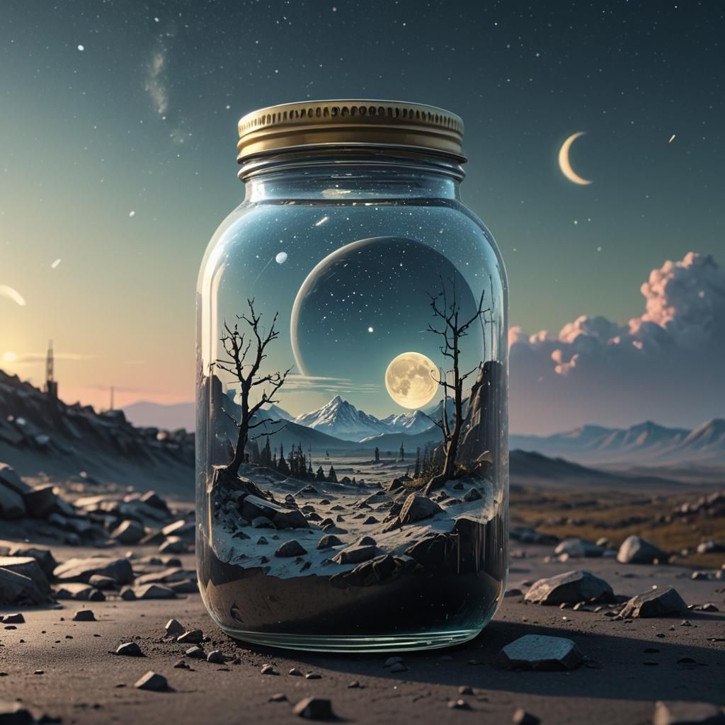 Moon Landscape in Glass Jar: Digital Matte Painting