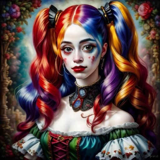 Baroque Harley Quinn Portrait in Vivid Colors