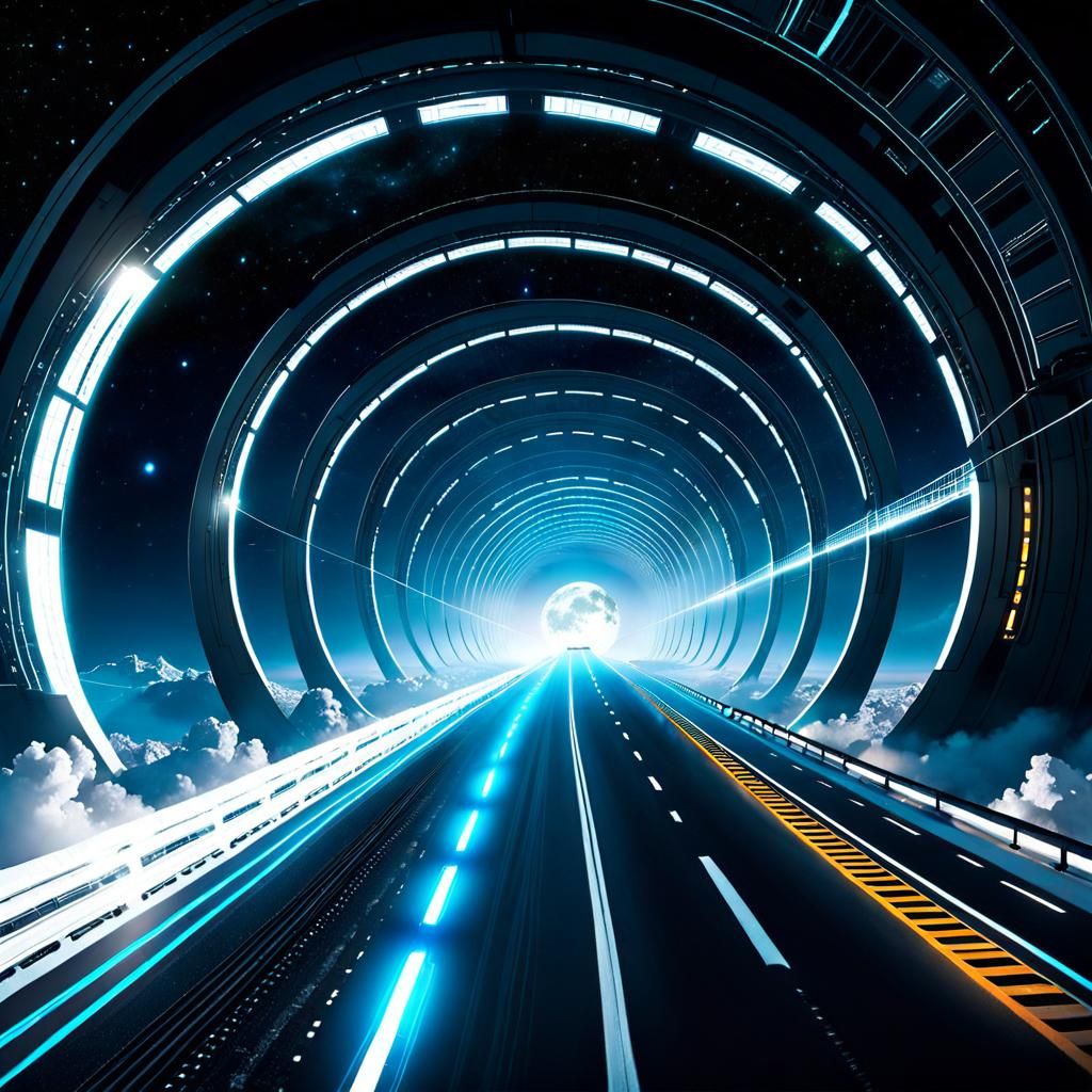 Futuristic Highway to the Moon: Sci-Fi Concept Art