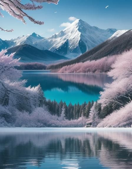 Whale in Cherry Blossom Lake: Digital Painting