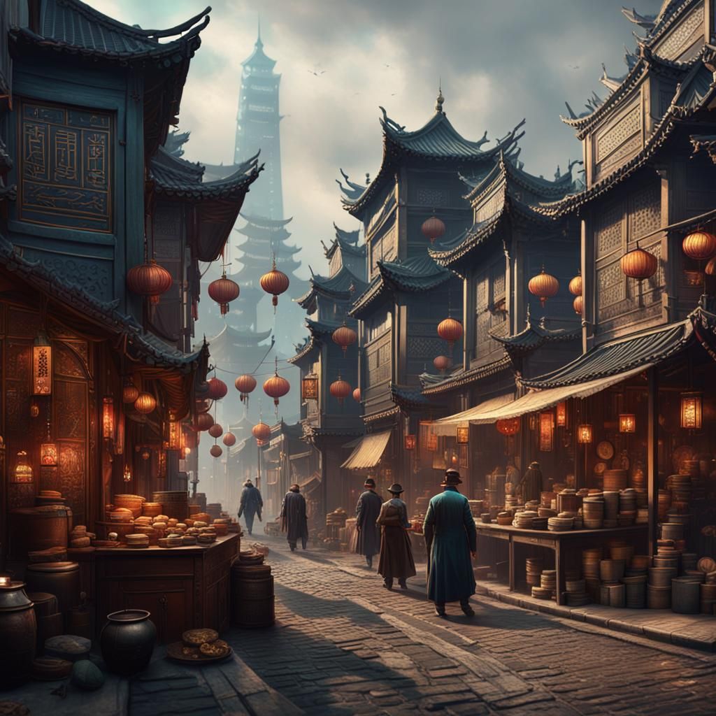19th Century Shanghai Opium Dealers: Detailed Matte Painting