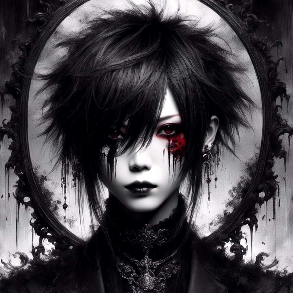 Visual Kei Gothic Beauty Stares from Magic Mirror