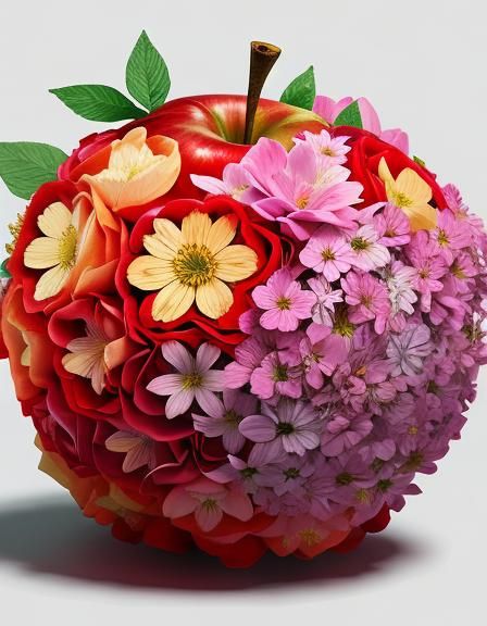 Apple with Flowers in Digital Art Style