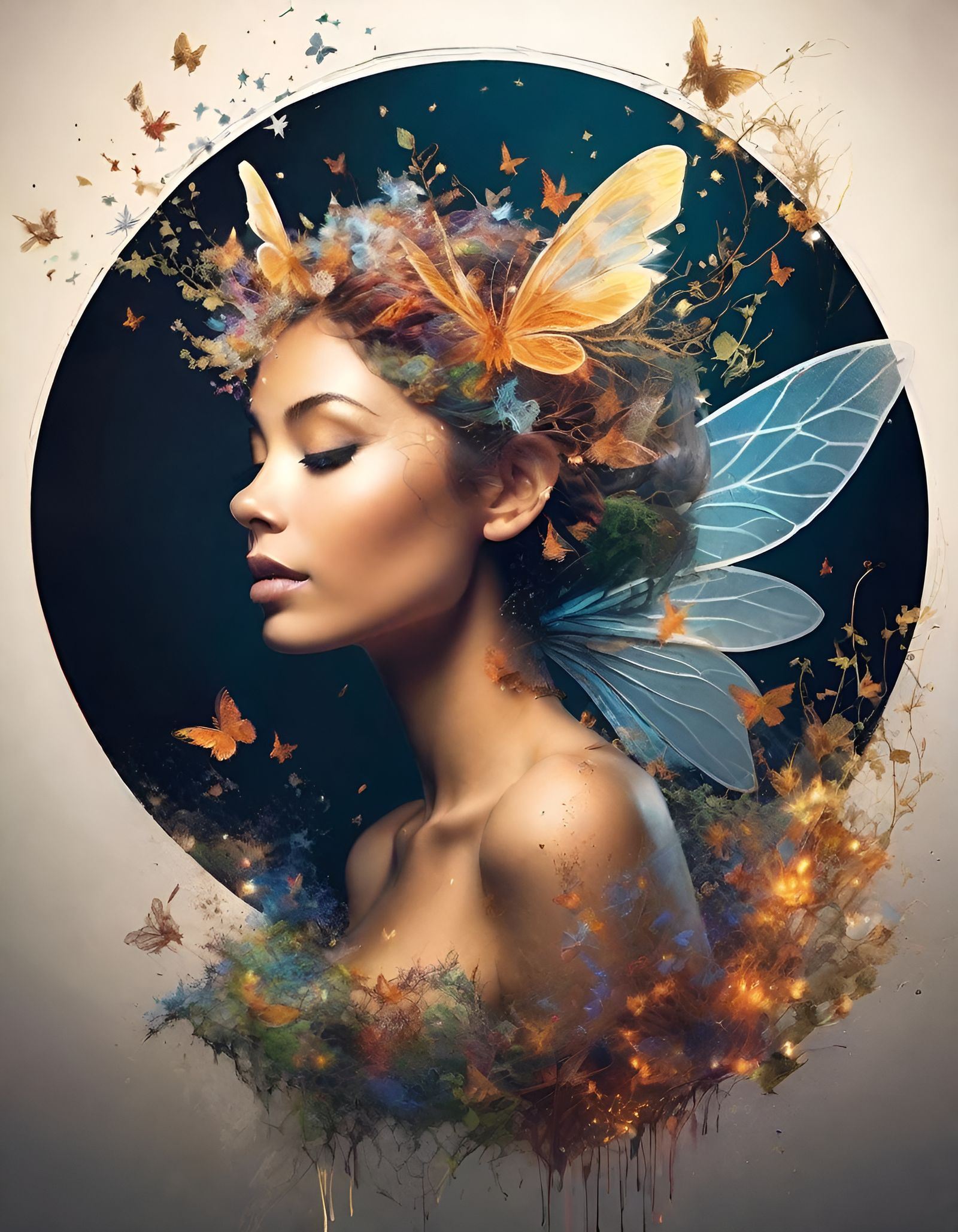 Glowing Fairy Double Exposure with Nature Elements