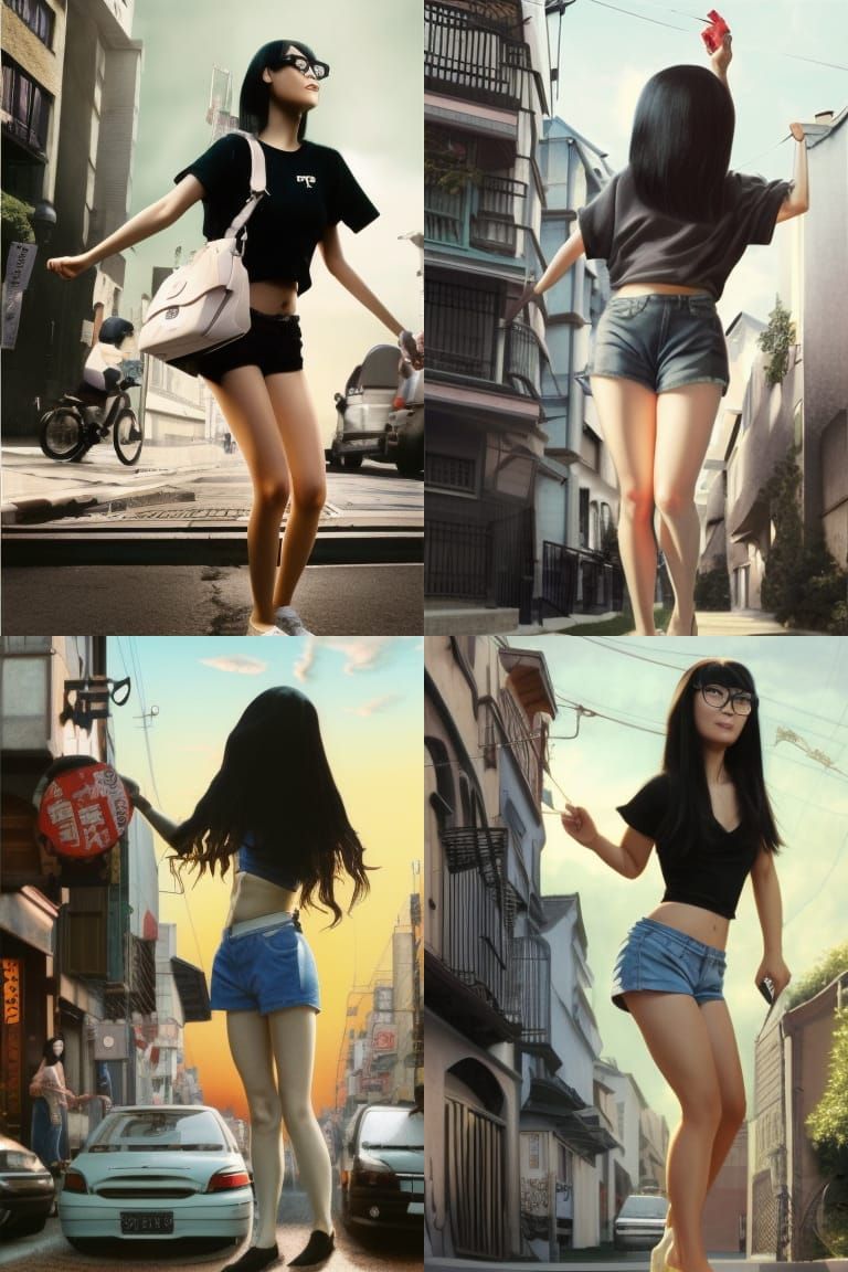 Giantess Over Miniature Street, Photorealistic Portrait