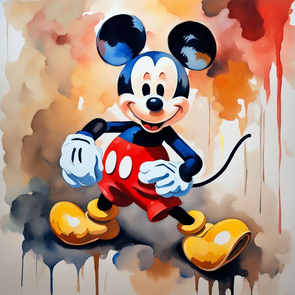 Mickey Mouse in Gouache Watercolor Style