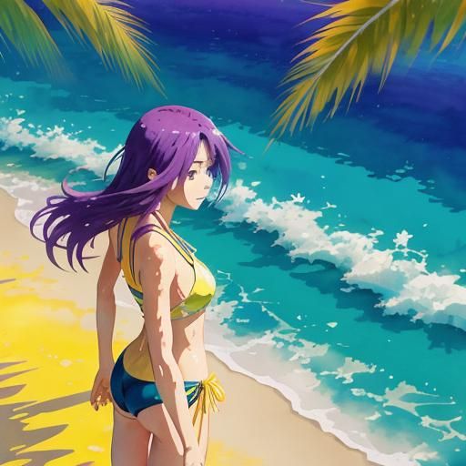 Anime Beach Scene in Studio Ghibli Style