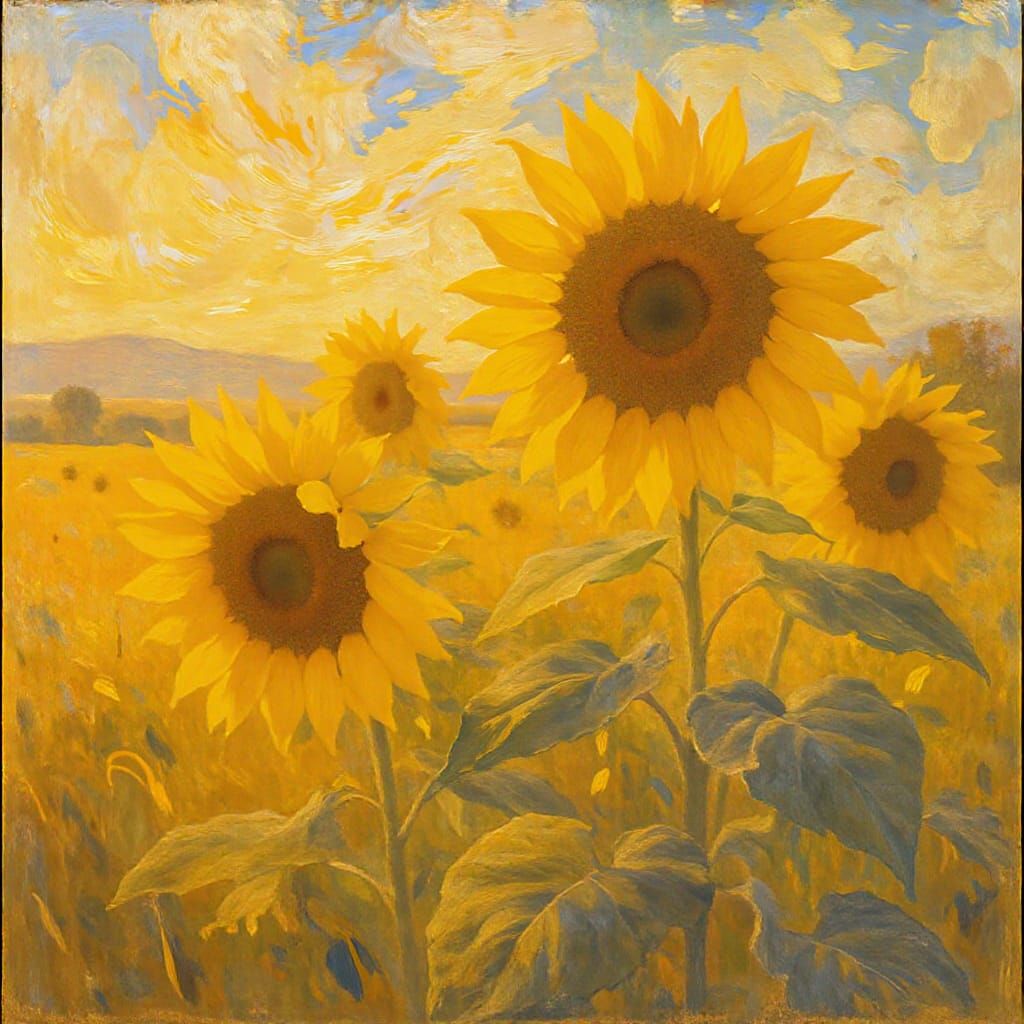 Golden Sunflowers Impressionist Painting