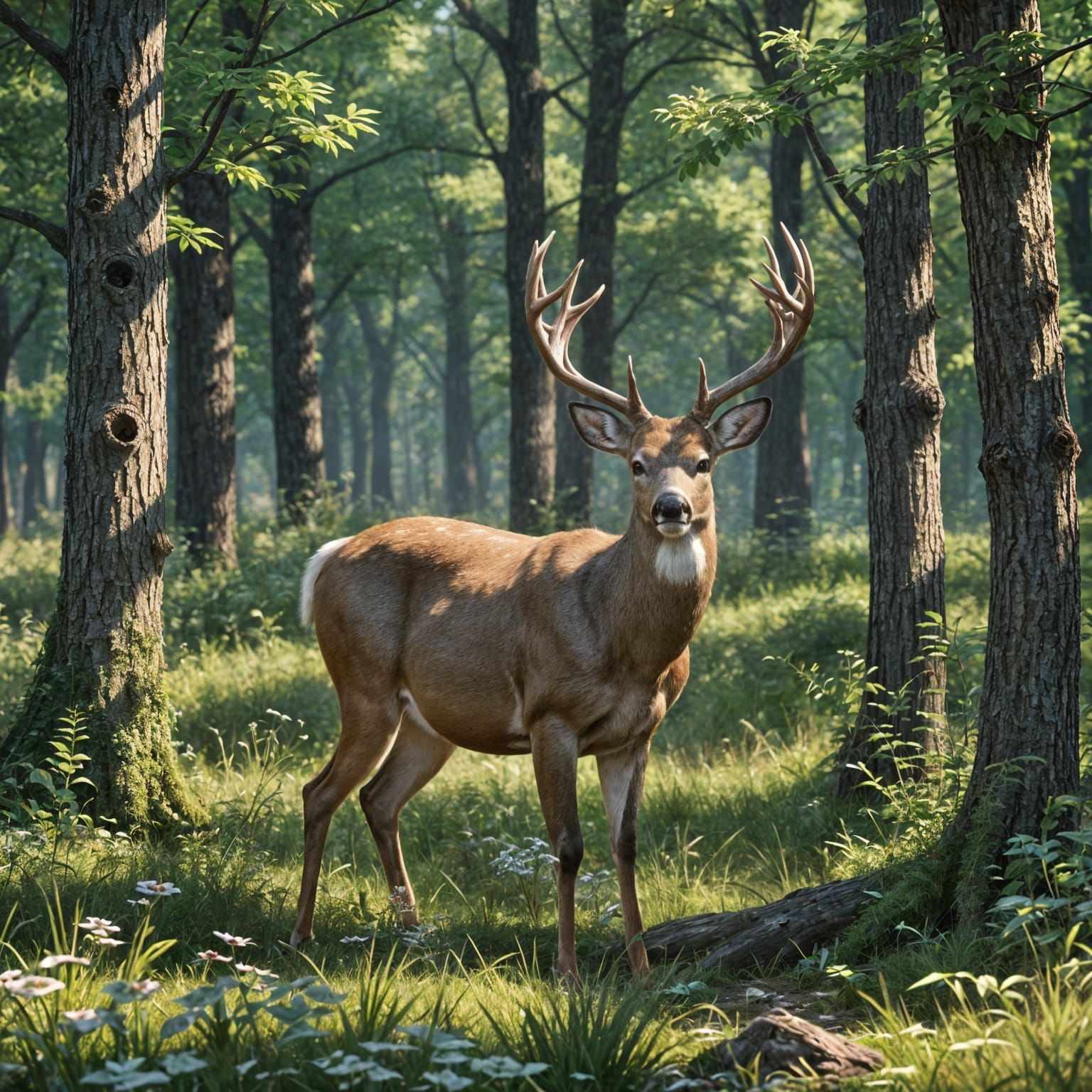 Whitetail Buck in Anime-Inspired 3D Woodland Meadow