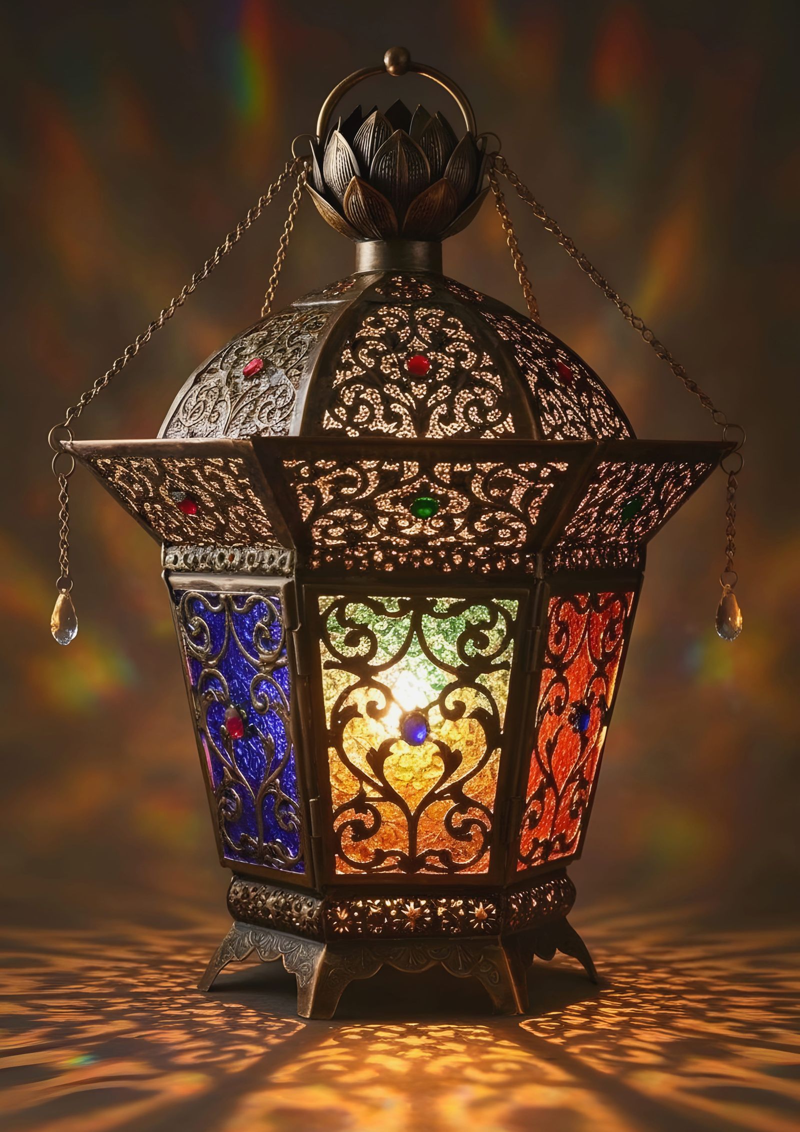 Ornate Lantern with Arabesque Patterns and Jewels