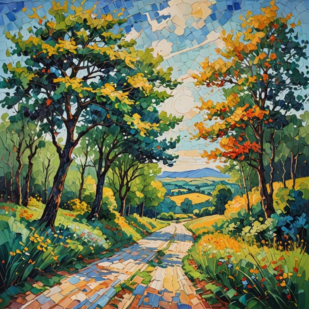 Summer's Day: A Neo-Impressionistic Oil Painting