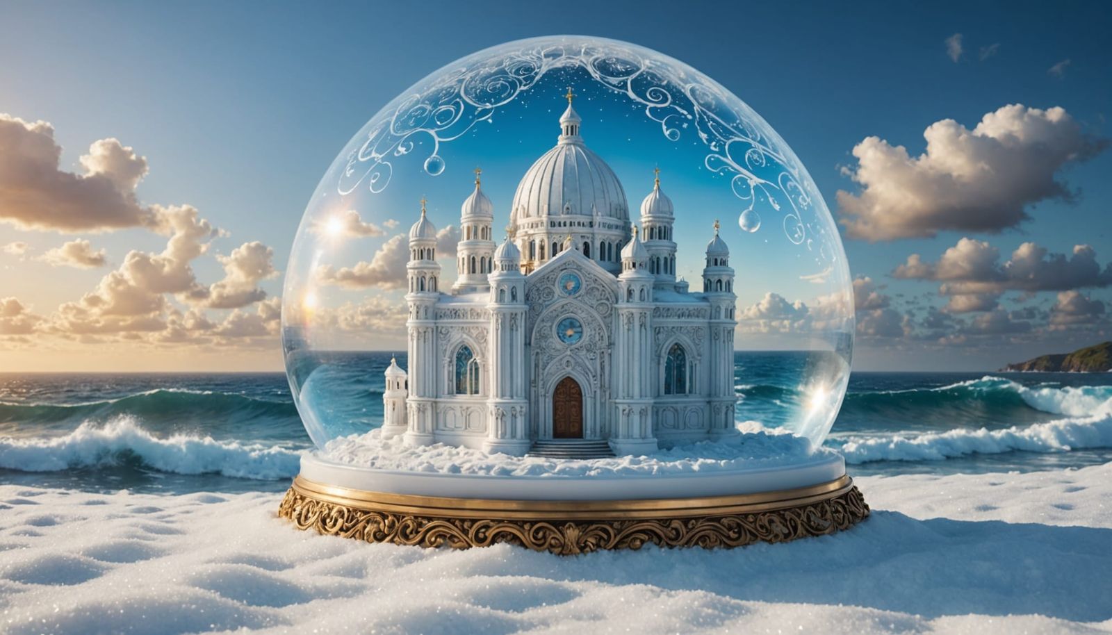 Ornate White Cathedral in Cerulean Ocean