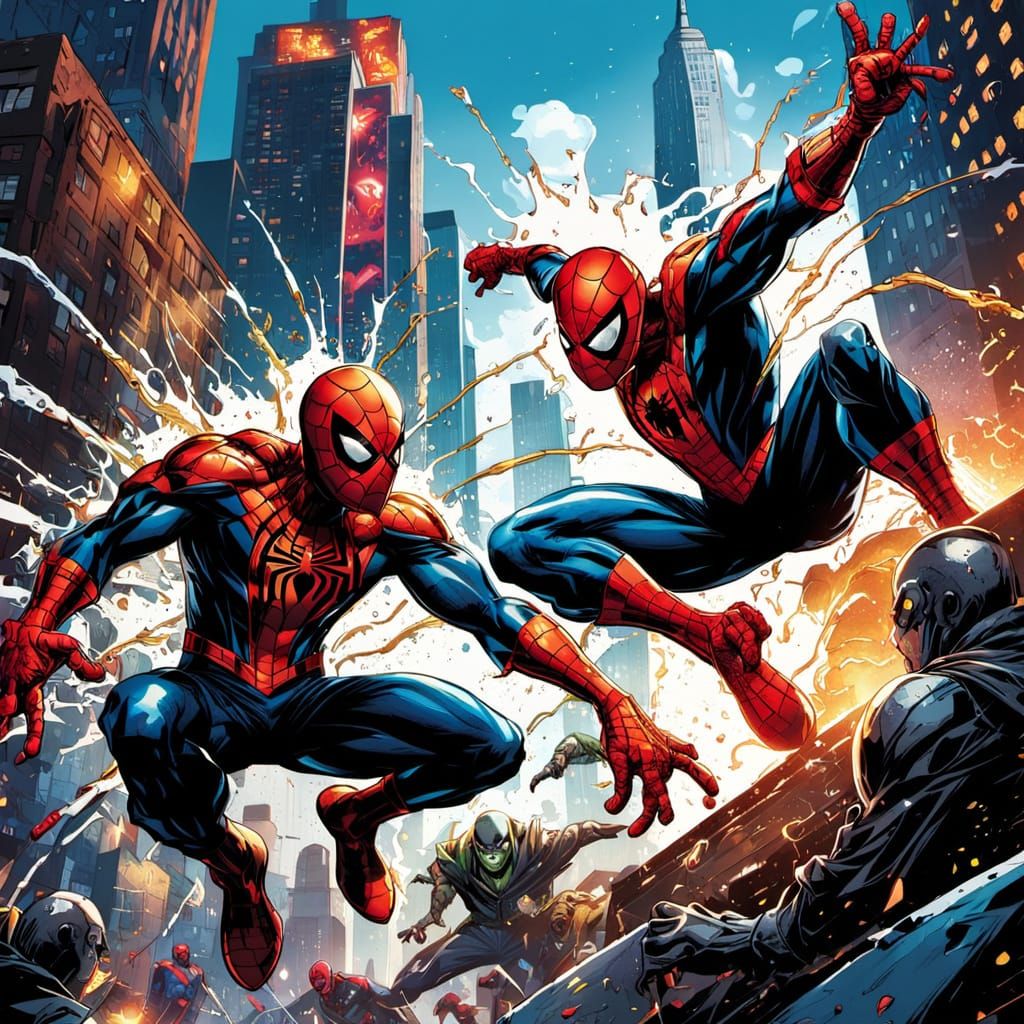 Spiderman Fights Androids in Comic Style New York Battle