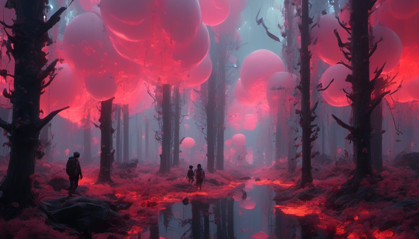 Candy Forest with Glowing Light: 3D Anime Style
