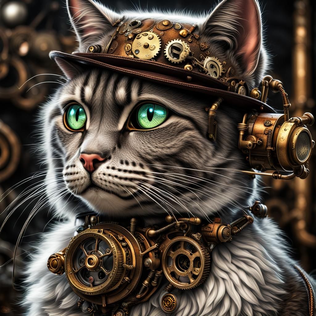 Steampunk Cat with Intricate Details
