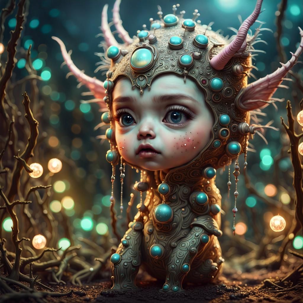 Monster Creature and Girl in Fantasy Art Style