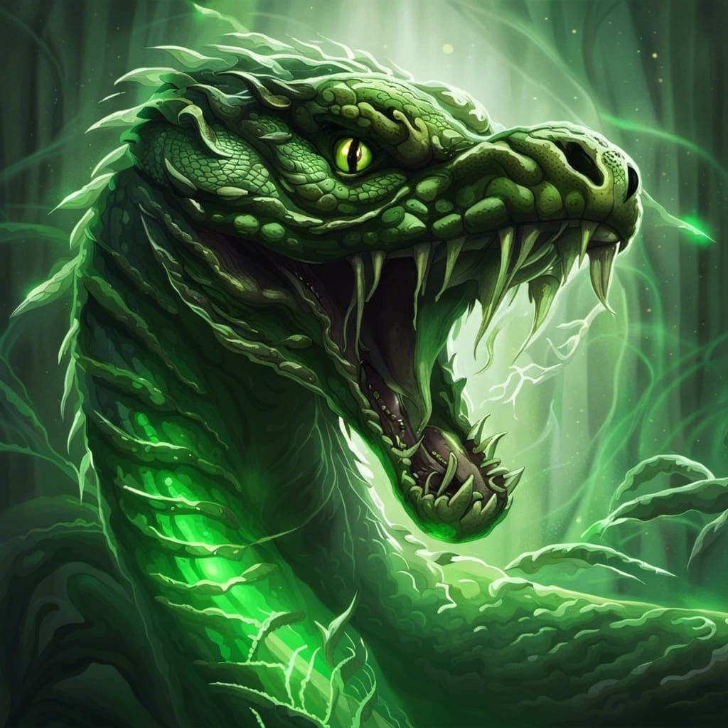 Menacing Mythical Snake Creature Ready to Attack