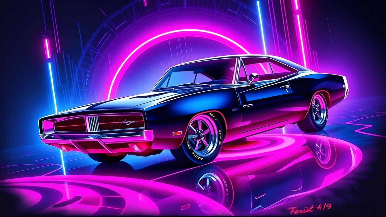 Neon Carbon Fiber 1969 Charger in TRON Style