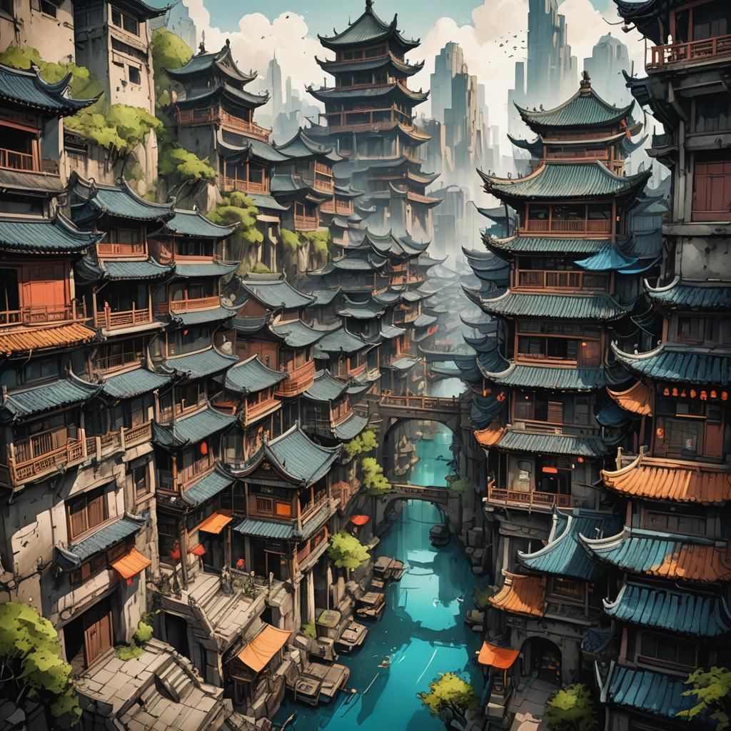 Detailed Urban Sketch in Ink and Watercolor