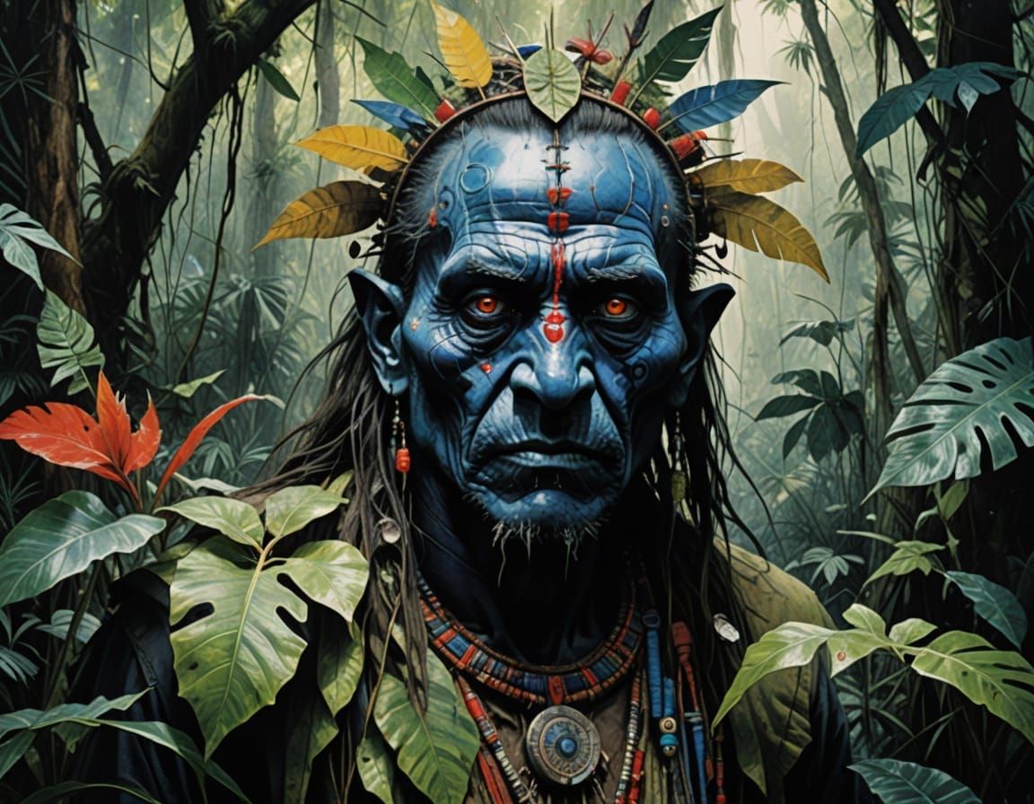 Surreal Shamanic Figure Conceals Himself in the Jungle