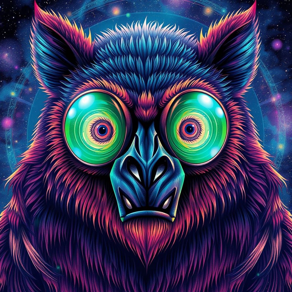 Cosmic Bugbear in Vibrant Holographic Art