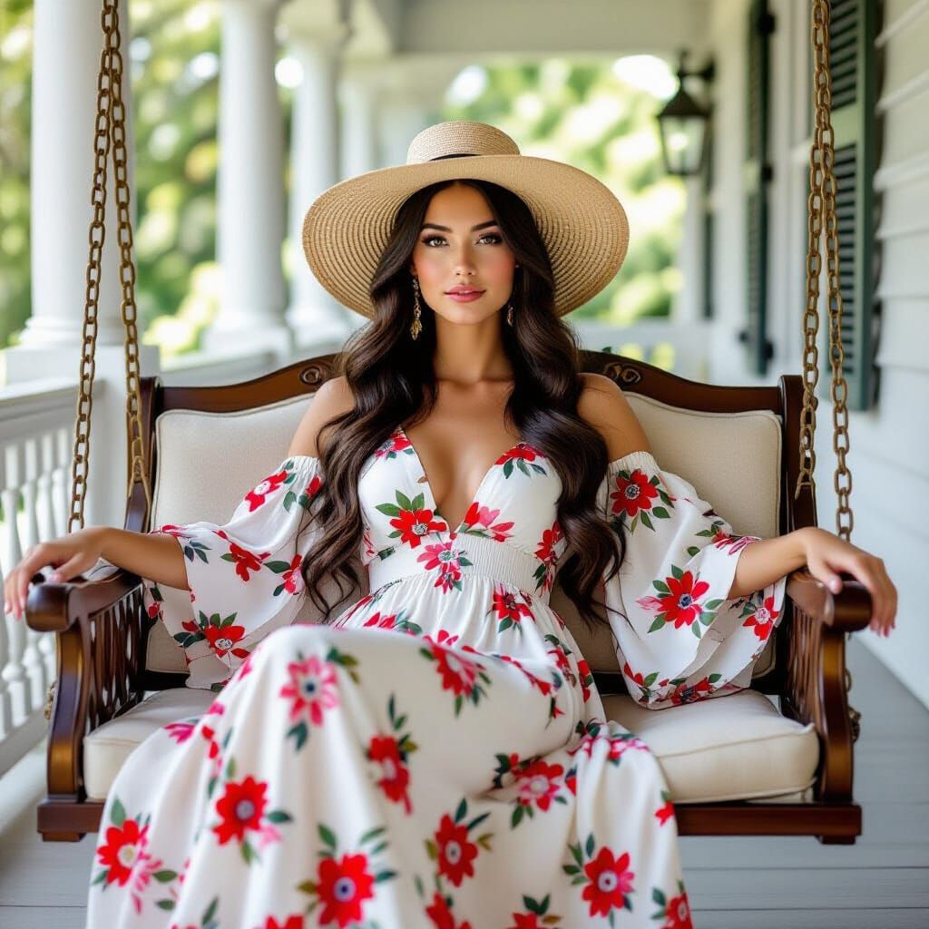 Woman on Veranda Swing in Impressionist Style