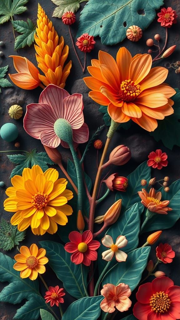 Surreal Botanical Abstractions in Pointillist Style