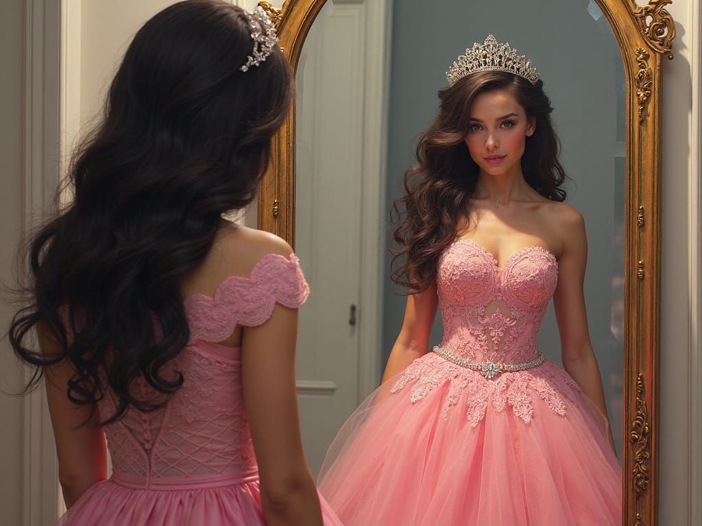 Woman Sees Princess Reflection: Digital Painting