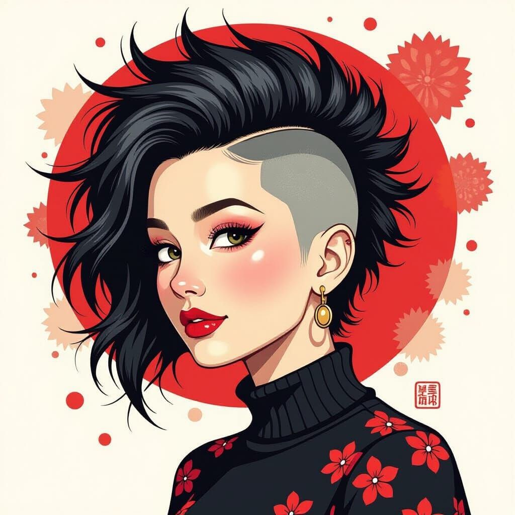 Red, White, and Black Mohawk in Impressionist Style