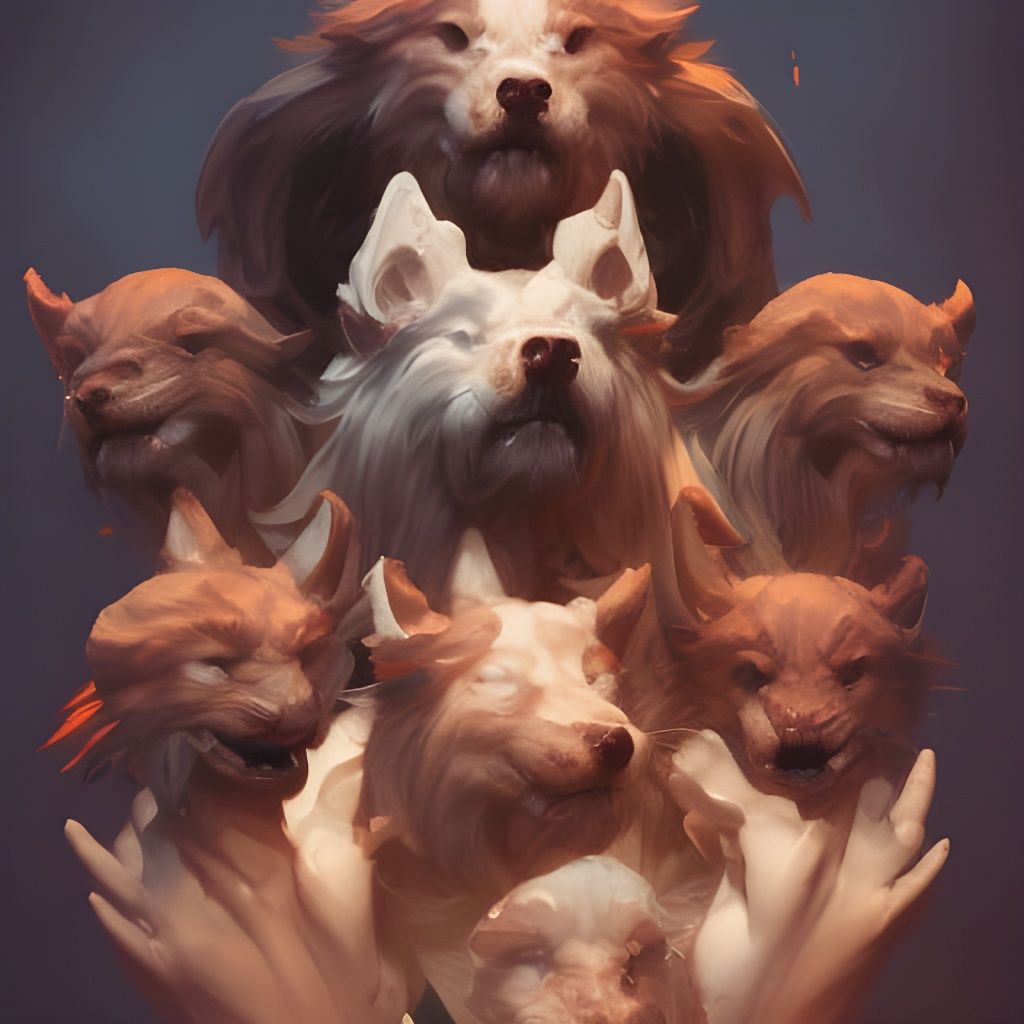 Detailed Chibi Cerberus Portrait in an Art Nouveau Style