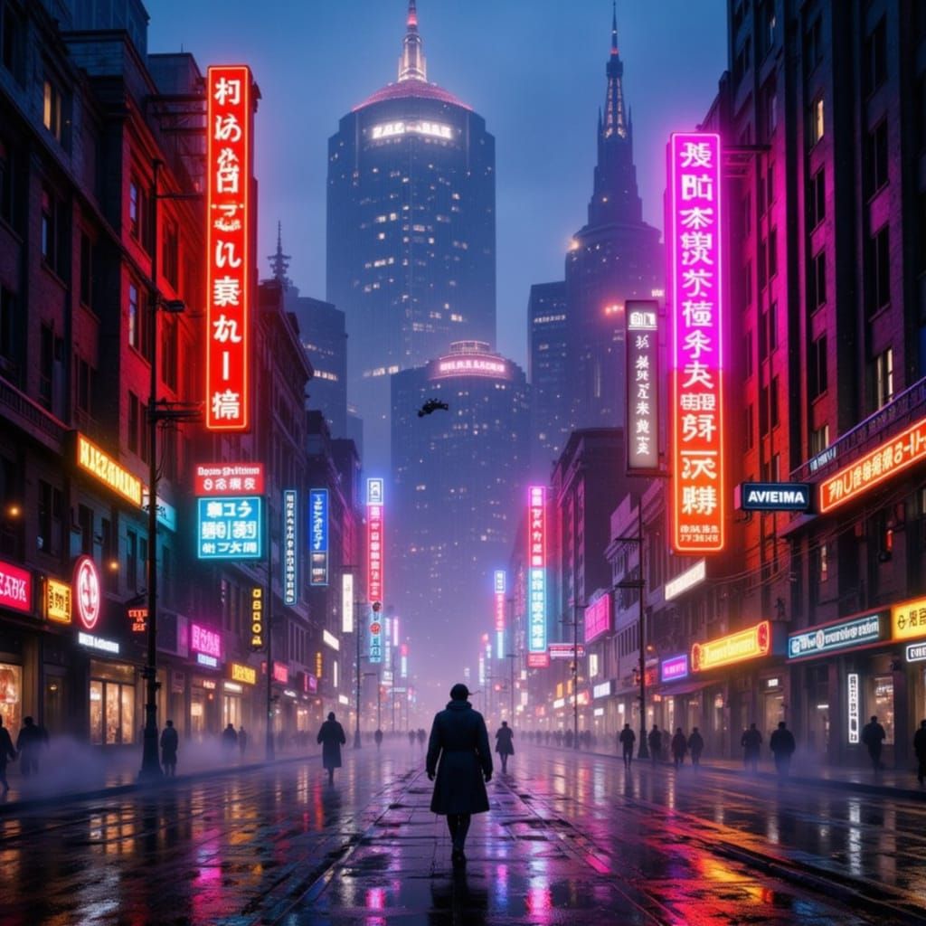 Retro-Futuristic Cityscape at Dusk in Art Deco Style