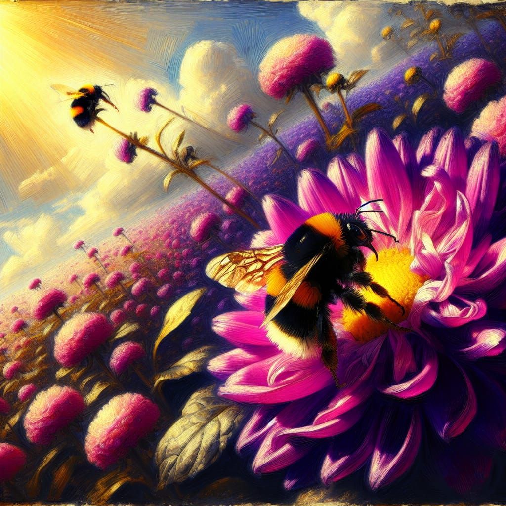 Vibrant Summer Bloom in Realistic Oil Painting Style