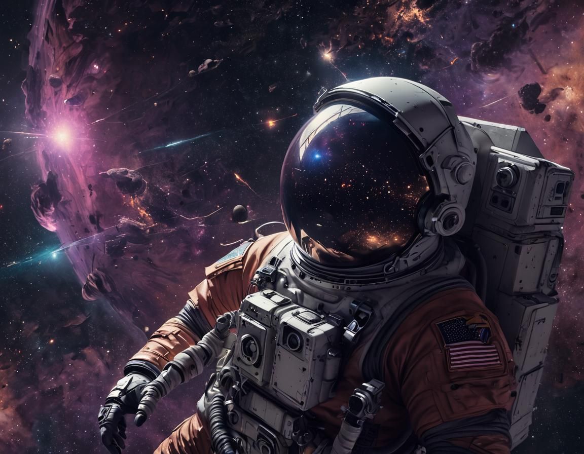 Astronaut Drifting in Starry Space: Digital Matte Painting