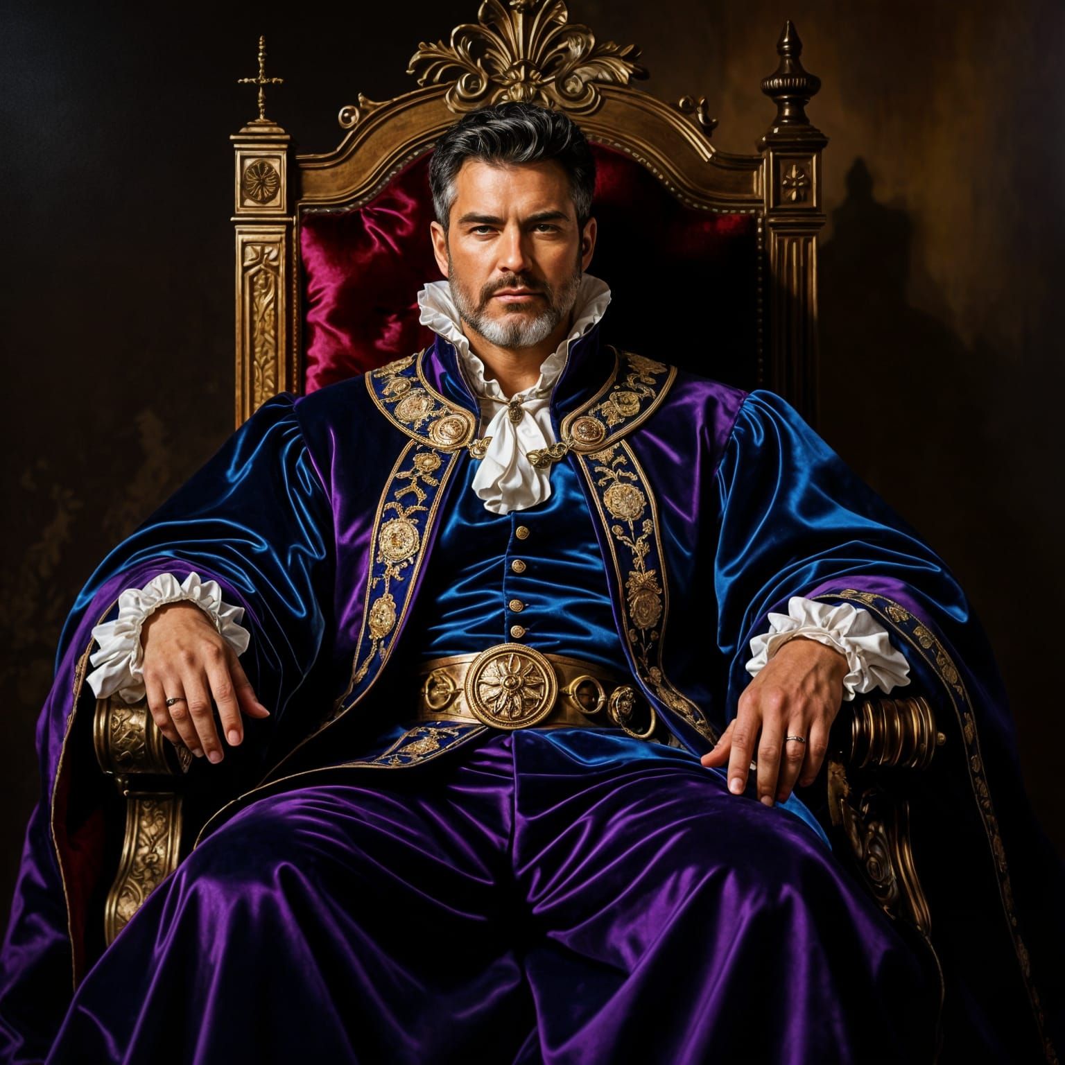 Noble Man in Extravagant Blue and Purple Medieval Robe