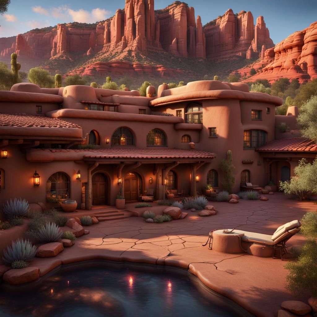 Sedona Arizona Hotel with Hot Springs in Matte Painting Styl...