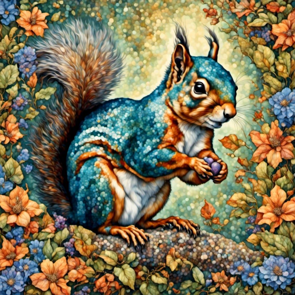 Squirrel in Woodland Setting with Intricate Linework
