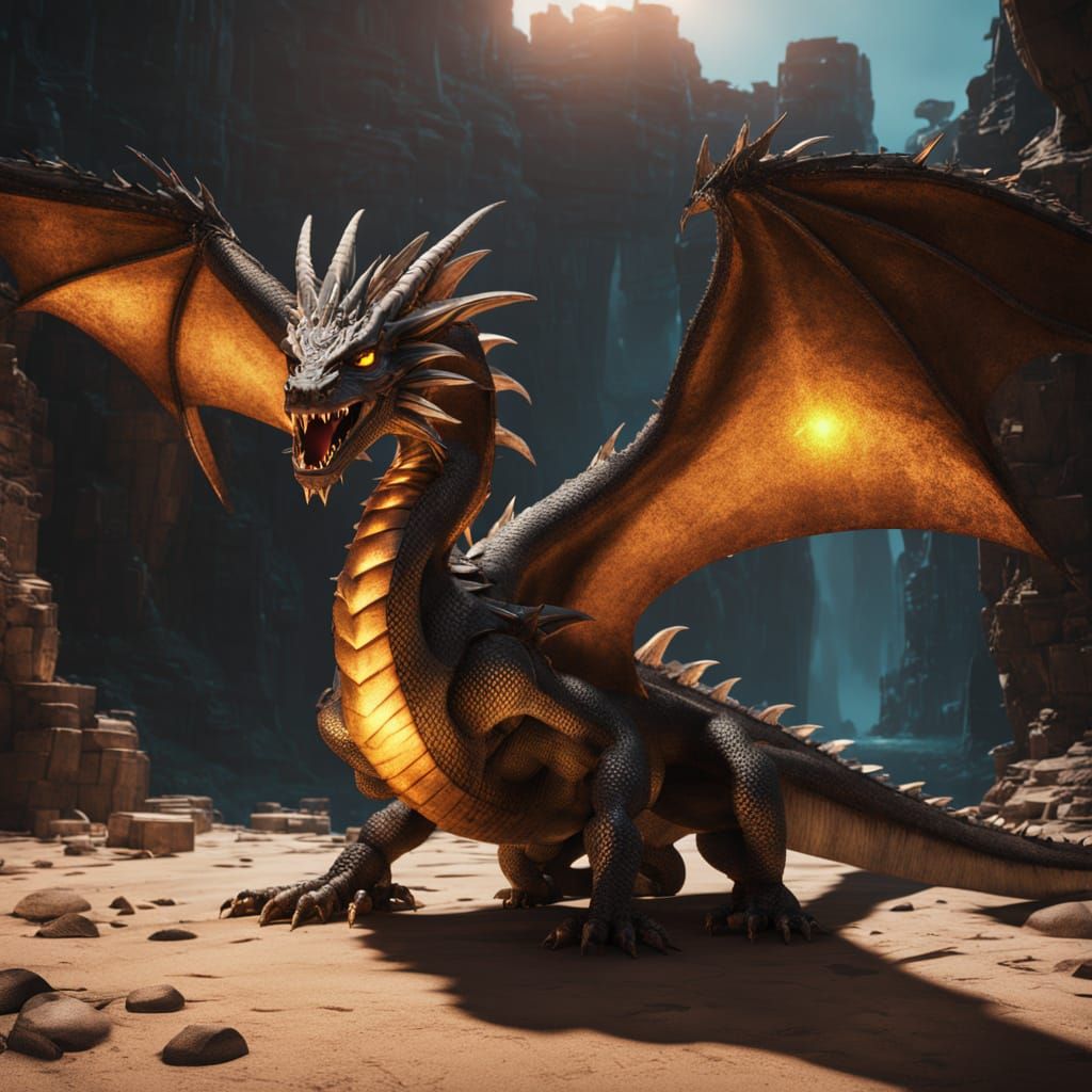 Majestic Dragon Guards Treasure in Vibrant 3D Animation Styl...