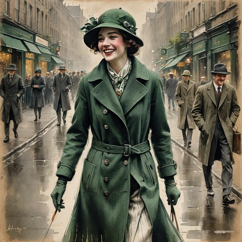 Laughing Woman in 1920s Dublin Chalk Art