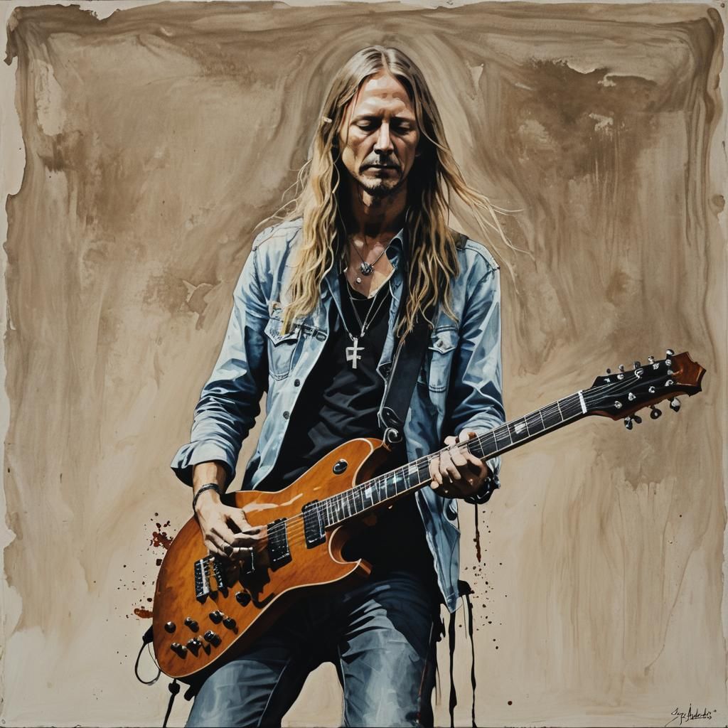Jerry Cantrell Guitar Art in Minimalist Acrylic Style