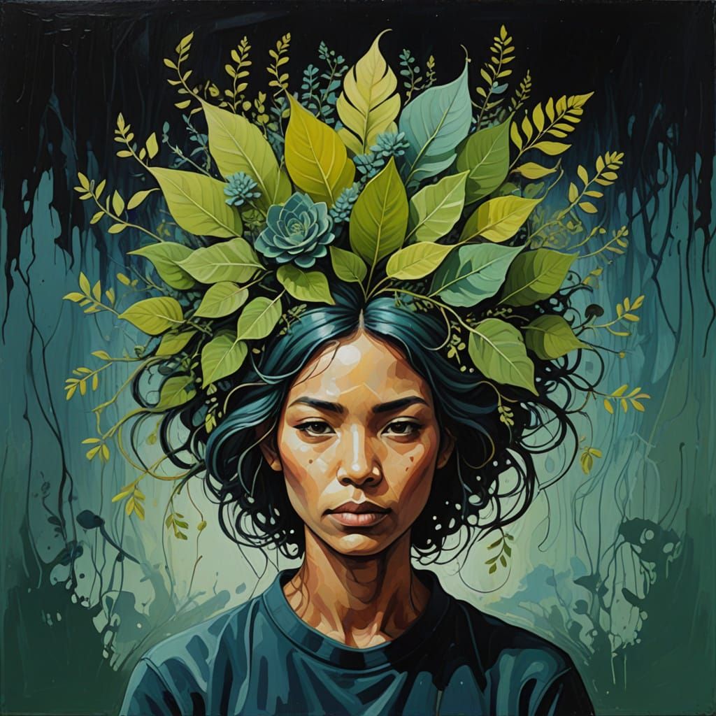 Vibrant Surrealist Portrait of a Nature-Entwined Figure