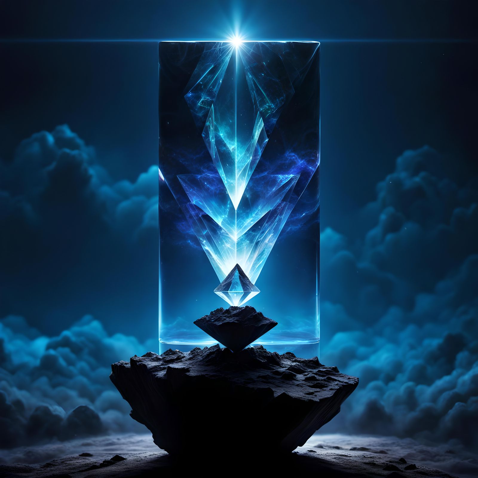 Mystical Luminous Crystal Stone at Night