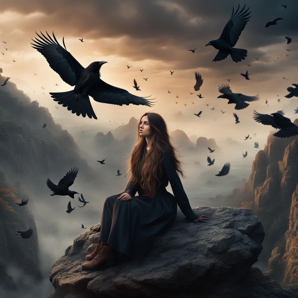 Woman with Ravens: Epic Cinematic Digital Painting