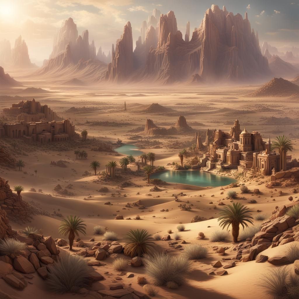 Stunning Desert Oasis Digital Matte Painting