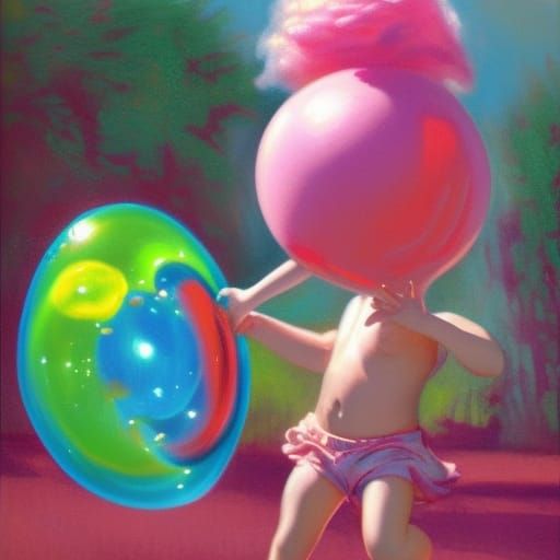 Bubble gum monster having fun