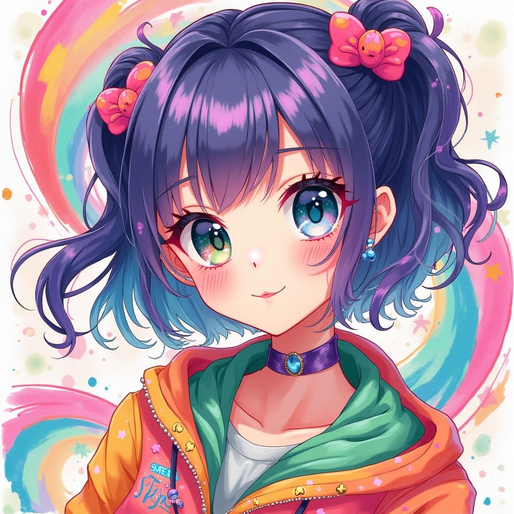 Vibrant Anime Girl Embodying Modern Kawaii Aesthetic in Dyna...